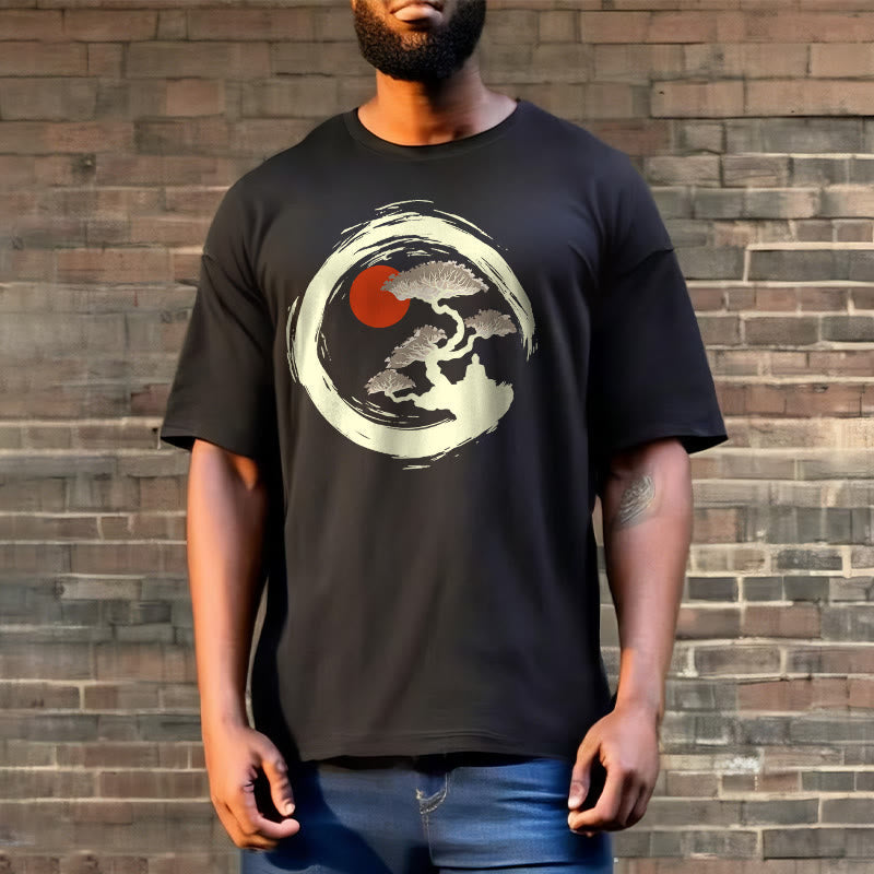 Nimara Ritual Red Sun Pine Zen Circle Meditation Buddha Tee T-shirt