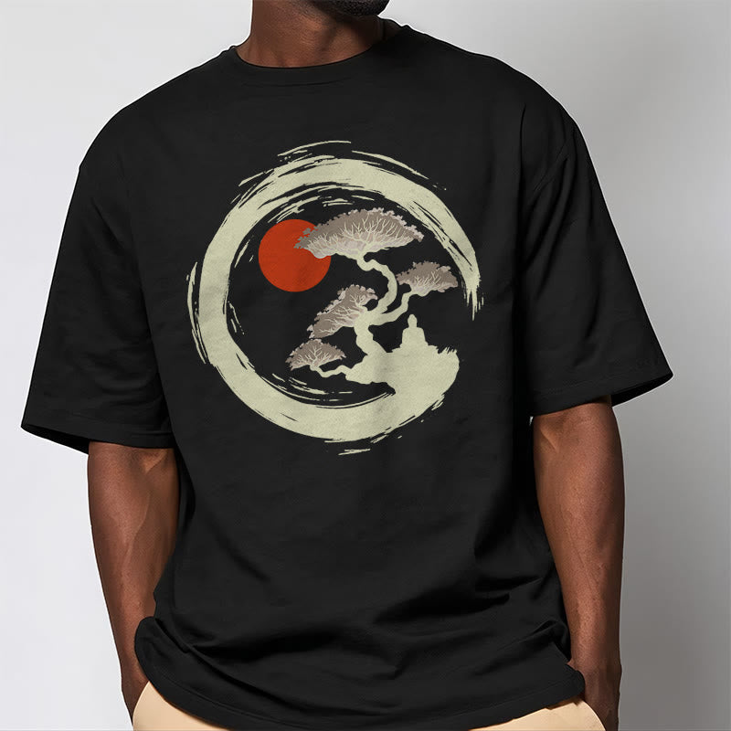 Nimara Ritual Red Sun Pine Zen Circle Meditation Buddha Tee T-shirt