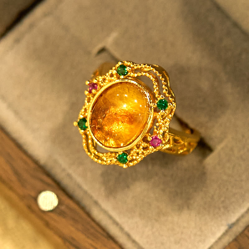 Nimara Ritual Flower Amber Hollow Lace Confidence Adjustable Ring