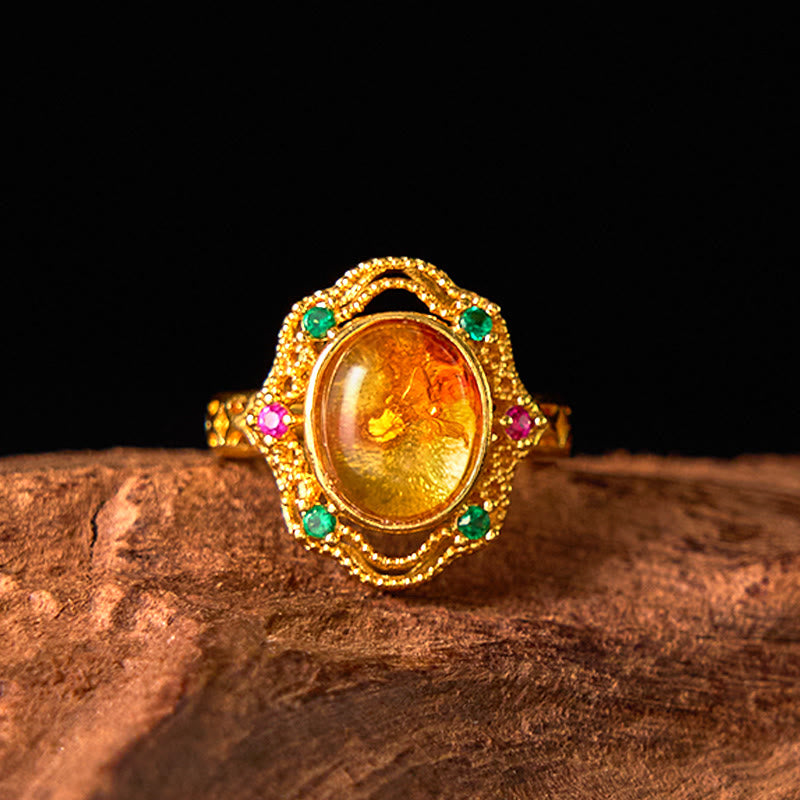 Nimara Ritual Flower Amber Hollow Lace Confidence Adjustable Ring