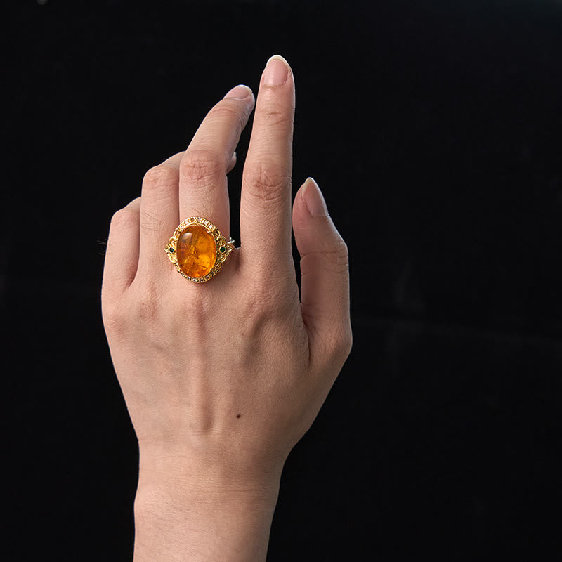 Nimara Ritual Amber Flower Pigeon Egg Pattern Focus Ring