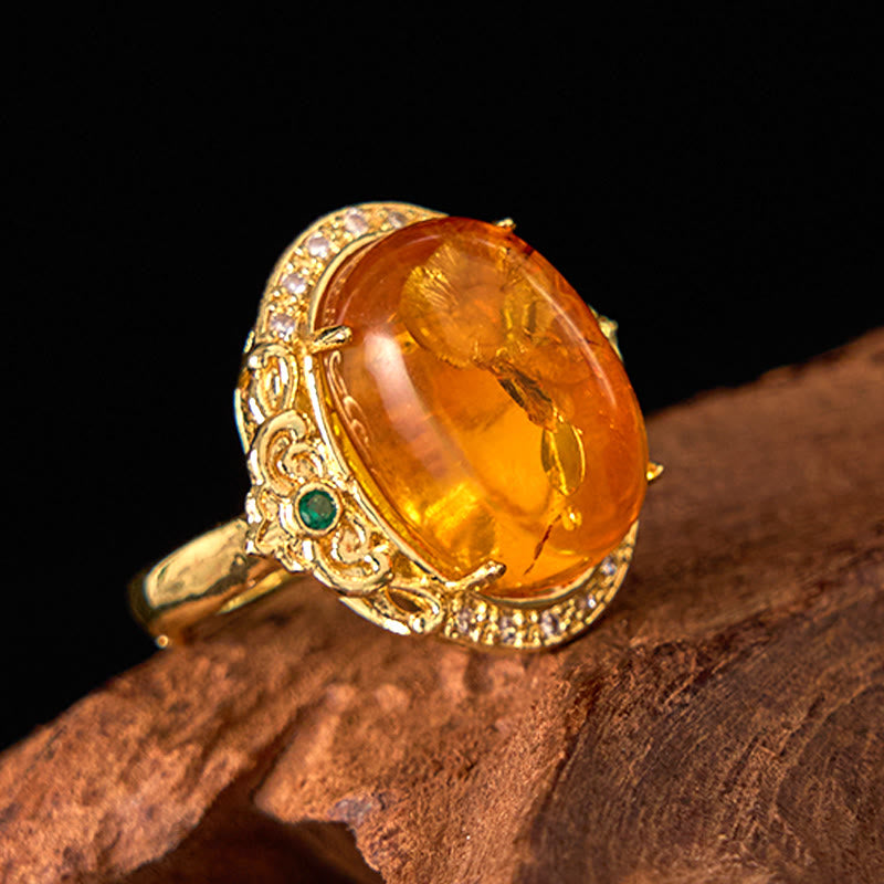 Nimara Ritual Amber Flower Pigeon Egg Pattern Focus Ring