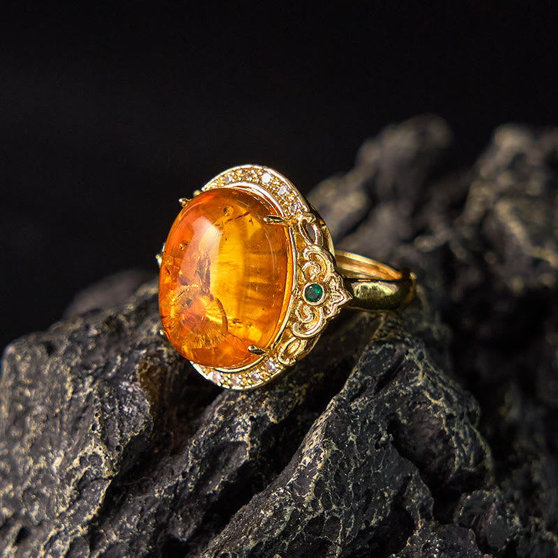 Nimara Ritual Amber Flower Pigeon Egg Pattern Focus Ring
