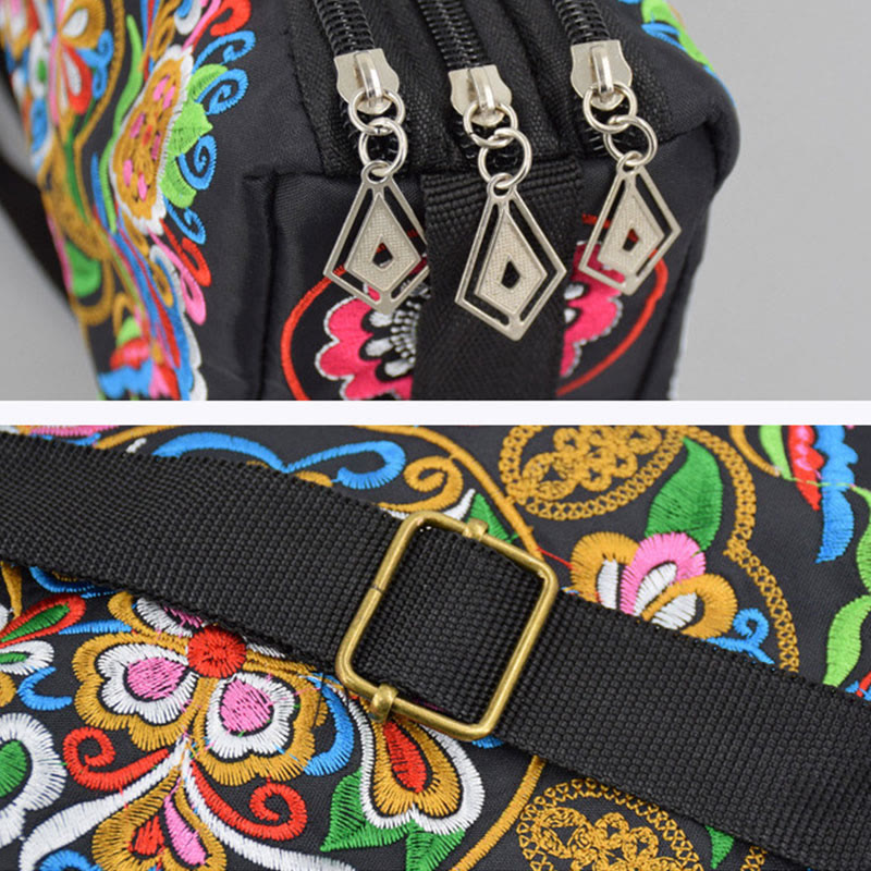 Nimara Ritual Galsang Inula Flower Peony Peacock Double-Sided Embroidery Canvas Shopping Purse Handbag Crossbody Bag