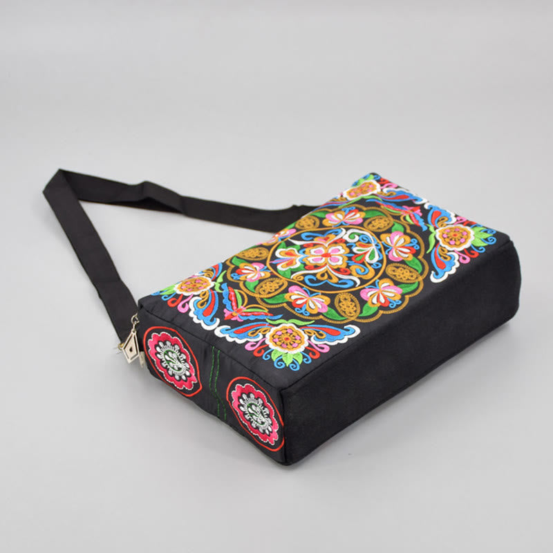 Nimara Ritual Galsang Inula Flower Peony Peacock Double-Sided Embroidery Canvas Shopping Purse Handbag Crossbody Bag