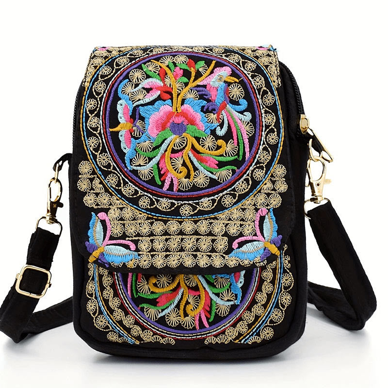 Nimara Ritual Inula Flower Peony Embroidery Canvas Shopping Purse Handbag Crossbody Bag