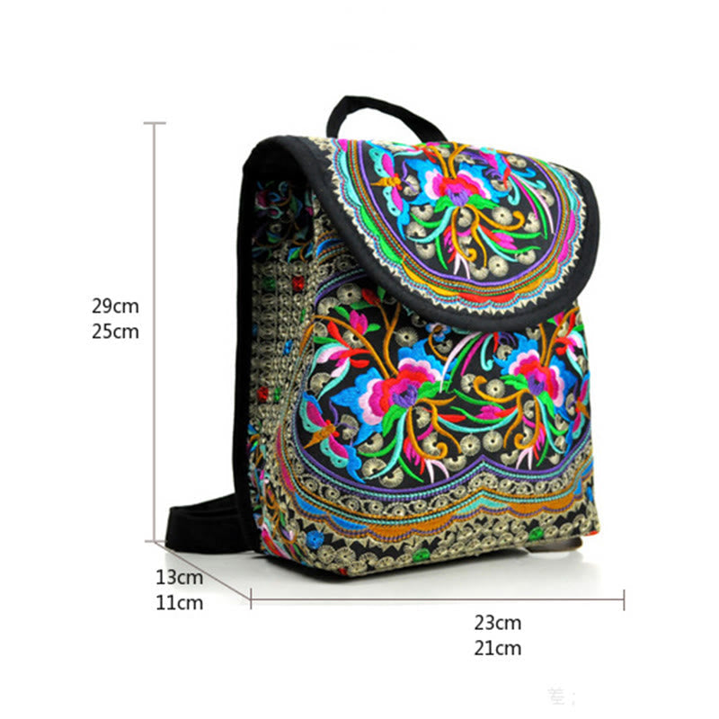 Nimara Ritual Peony Chinese Money Tree Embroidery Canvas Backpack