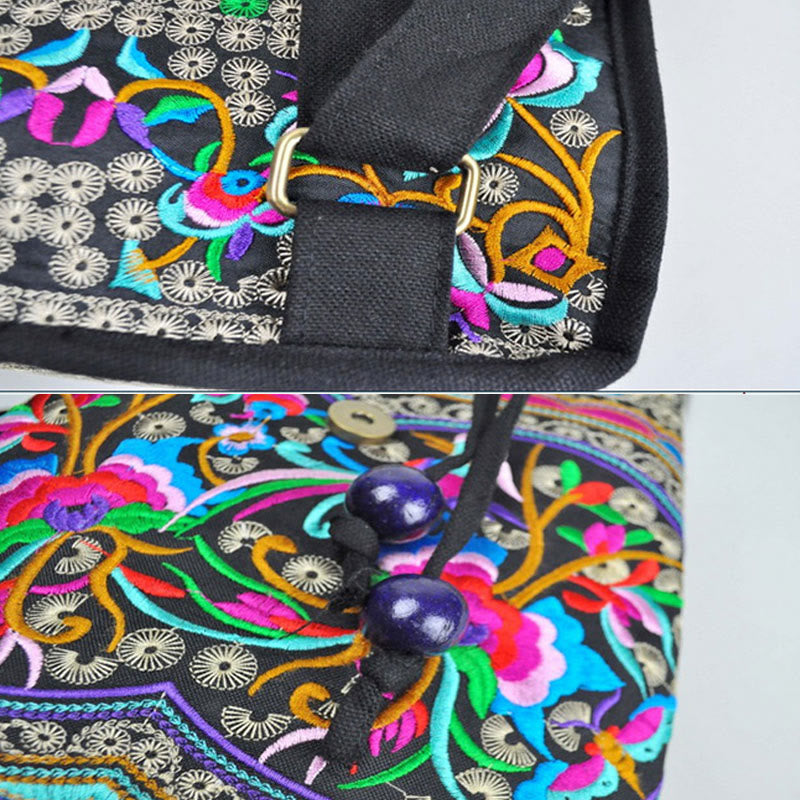 Nimara Ritual Peony Chinese Money Tree Embroidery Canvas Backpack
