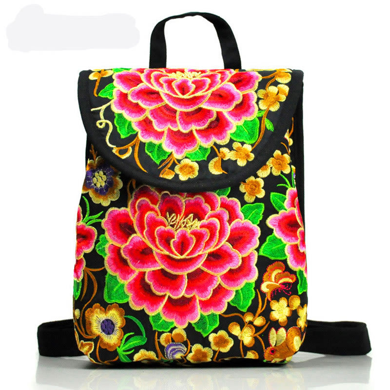 Nimara Ritual Peony Chinese Money Tree Embroidery Canvas Backpack