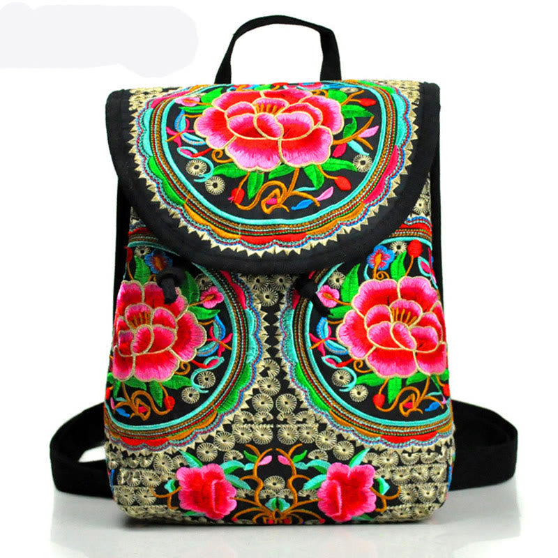 Nimara Ritual Peony Chinese Money Tree Embroidery Canvas Backpack