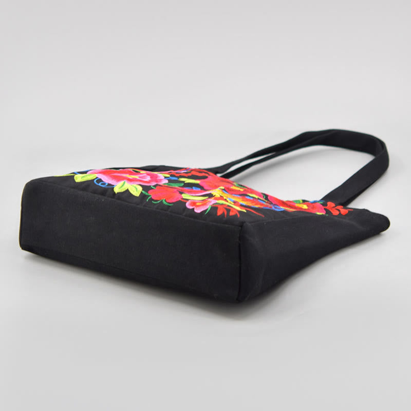 Nimara Ritual Galsang Magpie Peony Camellia Chrysanthemum Embroidery Canvas Shopping Purse Handbag Shoulder Bag