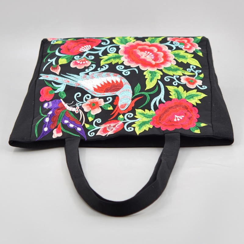Nimara Ritual Galsang Magpie Peony Camellia Chrysanthemum Embroidery Canvas Shopping Purse Handbag Shoulder Bag
