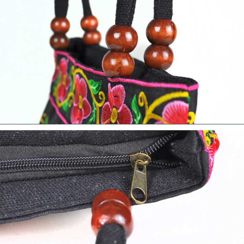 Nimara Ritual Money Tree Peony Phoenix Apple Blossom Double-Sided Embroidery Cotton Canvas Shopping Purse Handbag