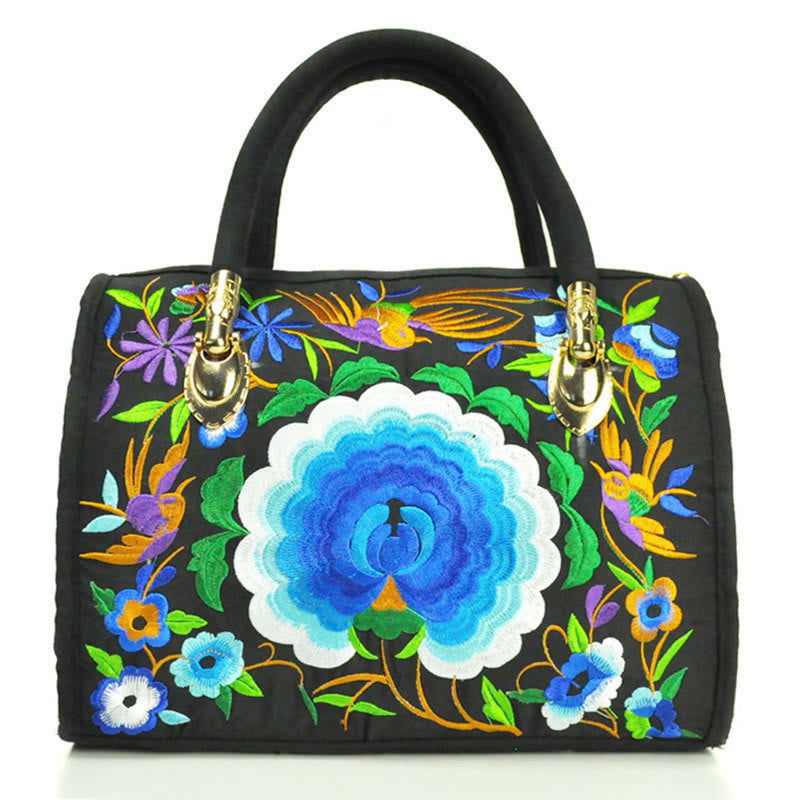 Nimara Ritual Money Tree Peony Camellia Double-Sided Embroidery Canvas Shopping Purse Handbag Crossbody Bag