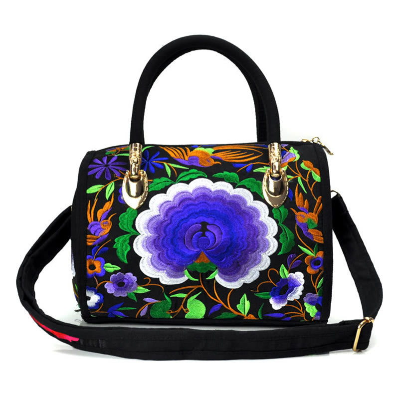 Nimara Ritual Money Tree Peony Camellia Double-Sided Embroidery Canvas Shopping Purse Handbag Crossbody Bag