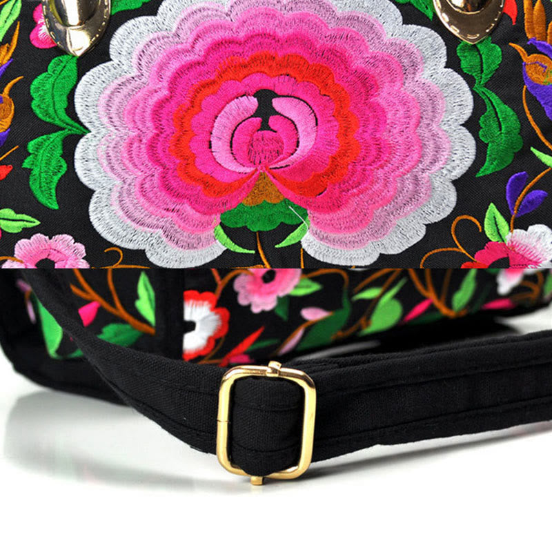 Nimara Ritual Money Tree Peony Camellia Double-Sided Embroidery Canvas Shopping Purse Handbag Crossbody Bag