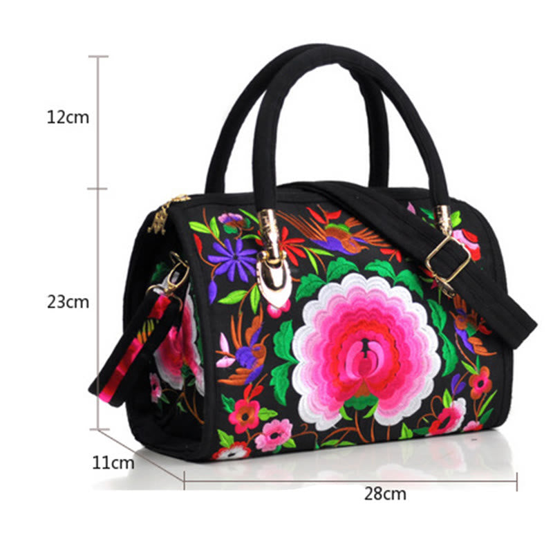 Nimara Ritual Money Tree Peony Camellia Double-Sided Embroidery Canvas Shopping Purse Handbag Crossbody Bag