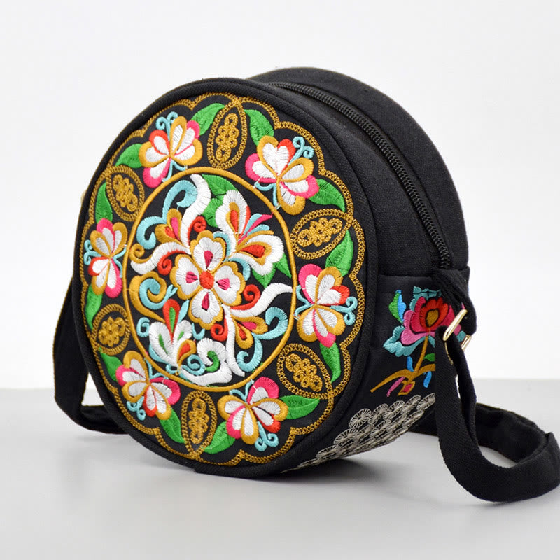 Nimara Ritual Money Tree Galsang Inula Flower Peony Rose Peacock Double-Sided Embroidery Canvas Shopping Purse Handbag Crossbody Bag