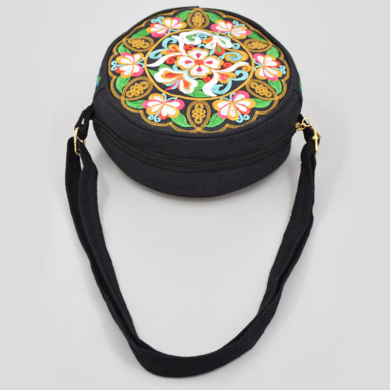 Nimara Ritual Money Tree Galsang Inula Flower Peony Rose Peacock Double-Sided Embroidery Canvas Shopping Purse Handbag Crossbody Bag
