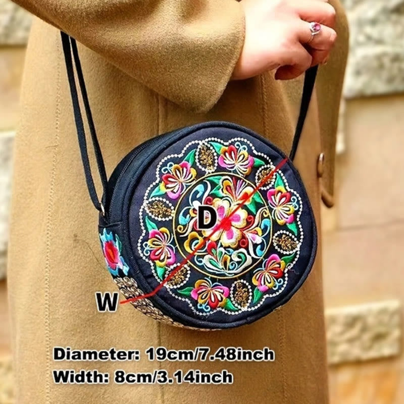Nimara Ritual Money Tree Galsang Inula Flower Peony Rose Peacock Double-Sided Embroidery Canvas Shopping Purse Handbag Crossbody Bag