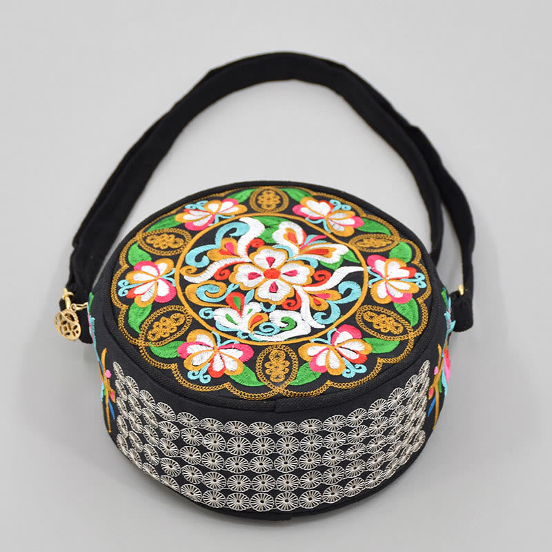 Nimara Ritual Money Tree Galsang Inula Flower Peony Rose Peacock Double-Sided Embroidery Canvas Shopping Purse Handbag Crossbody Bag