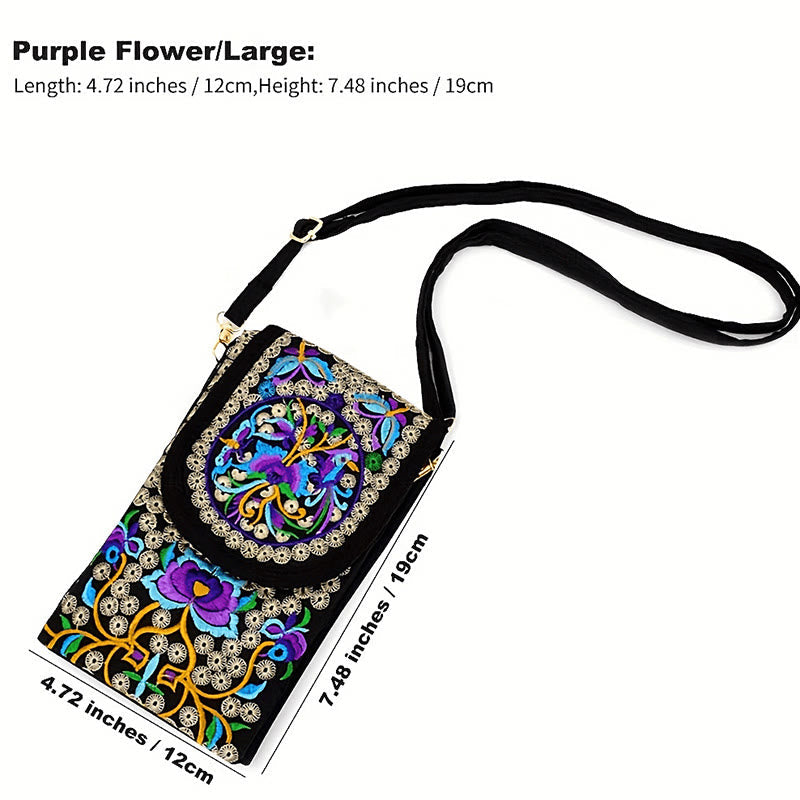 Nimara Ritual Inula Flower Rose Embroidery Canvas Backpack Crossbody Bag