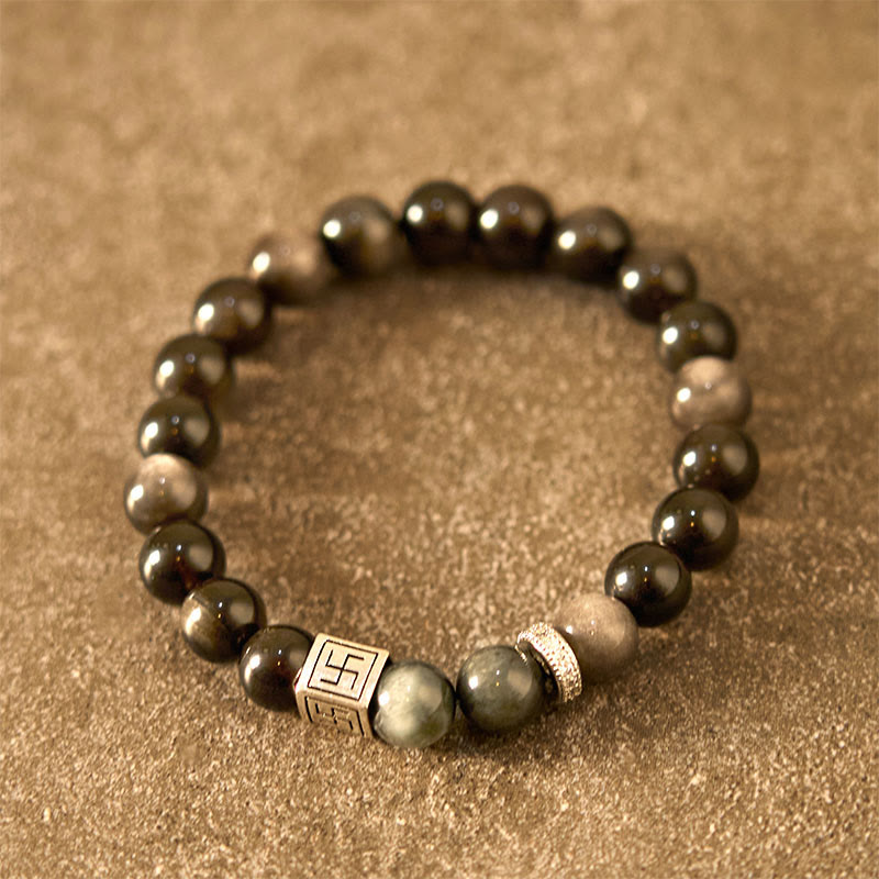 Nimara Ritual Black Obsidian Eagle's Eye Stone Strength Courage Bracelet