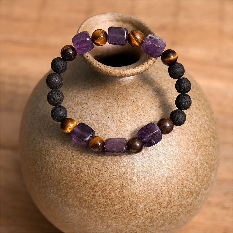 Nimara Ritual Various Crystals Cube Amethyst Lava Rock Support Bracelet