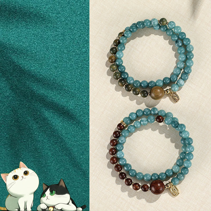 Nimara Ritual Blue Chalcedony Green Sandalwood Small Leaf Red Sandalwood Double Wrap Emotional Balance Bracelet