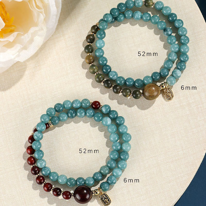 Nimara Ritual Blue Chalcedony Green Sandalwood Small Leaf Red Sandalwood Double Wrap Emotional Balance Bracelet
