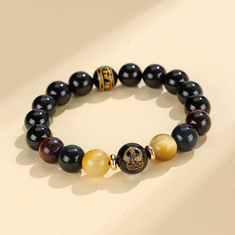 Nimara Ritual Black Onyx Tiger Eye Om Mani Padme Hum Chinese Zodiac Natal Buddha Support Bracelet