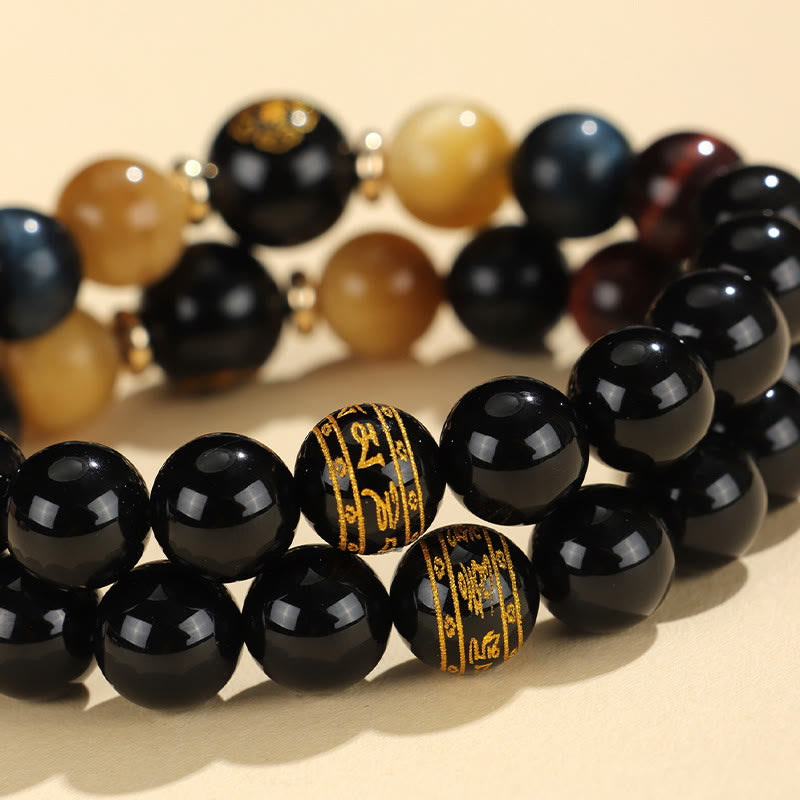 Nimara Ritual Black Onyx Tiger Eye Om Mani Padme Hum Chinese Zodiac Natal Buddha Support Bracelet