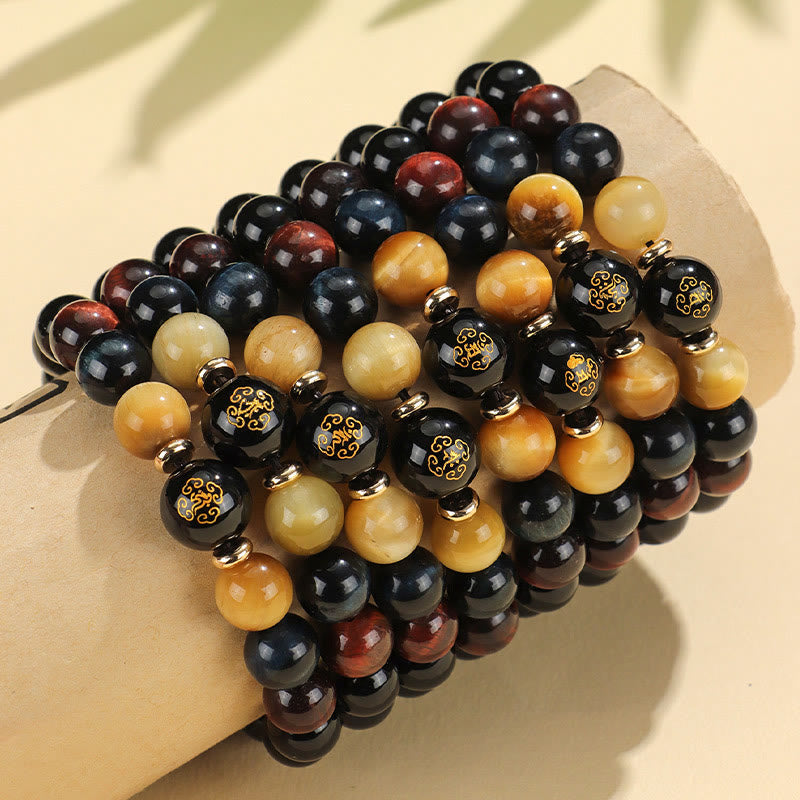 Nimara Ritual Black Onyx Tiger Eye Om Mani Padme Hum Chinese Zodiac Natal Buddha Support Bracelet