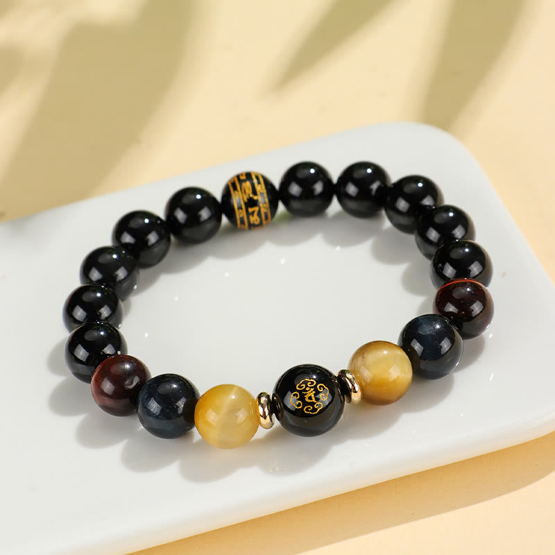 Nimara Ritual Black Onyx Tiger Eye Om Mani Padme Hum Chinese Zodiac Natal Buddha Support Bracelet