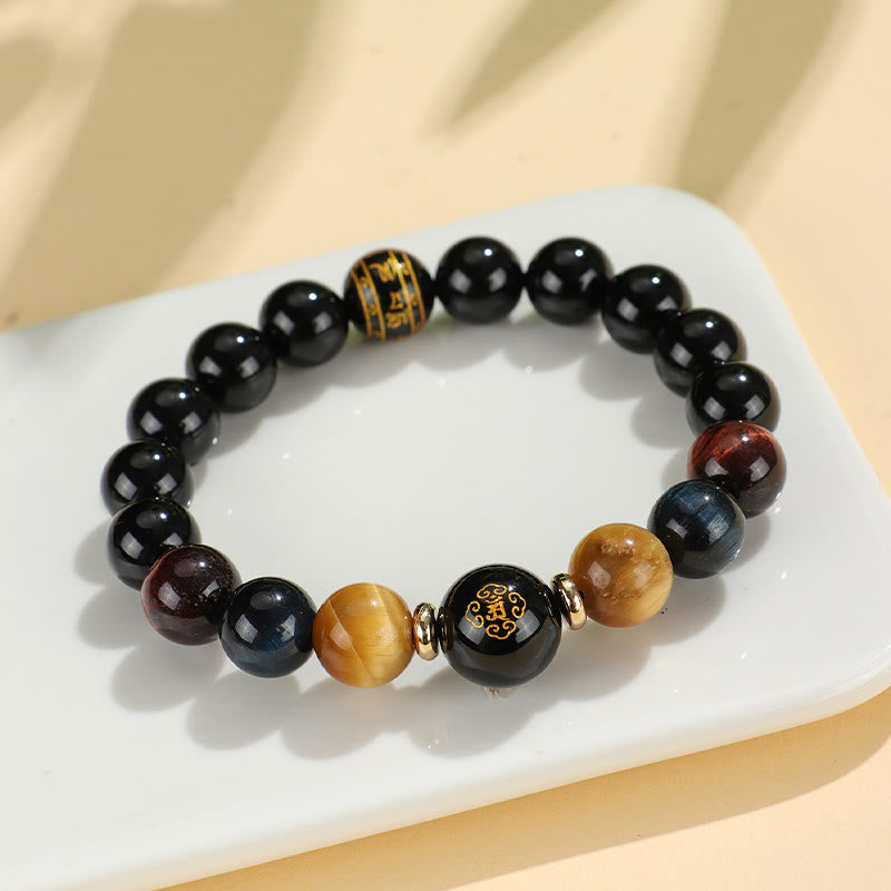 Nimara Ritual Black Onyx Tiger Eye Om Mani Padme Hum Chinese Zodiac Natal Buddha Support Bracelet