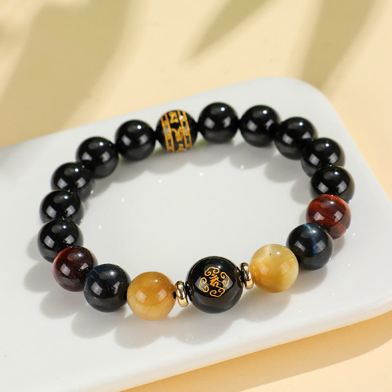 Nimara Ritual Black Onyx Tiger Eye Om Mani Padme Hum Chinese Zodiac Natal Buddha Support Bracelet