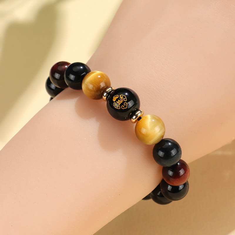 Nimara Ritual Black Onyx Tiger Eye Om Mani Padme Hum Chinese Zodiac Natal Buddha Support Bracelet