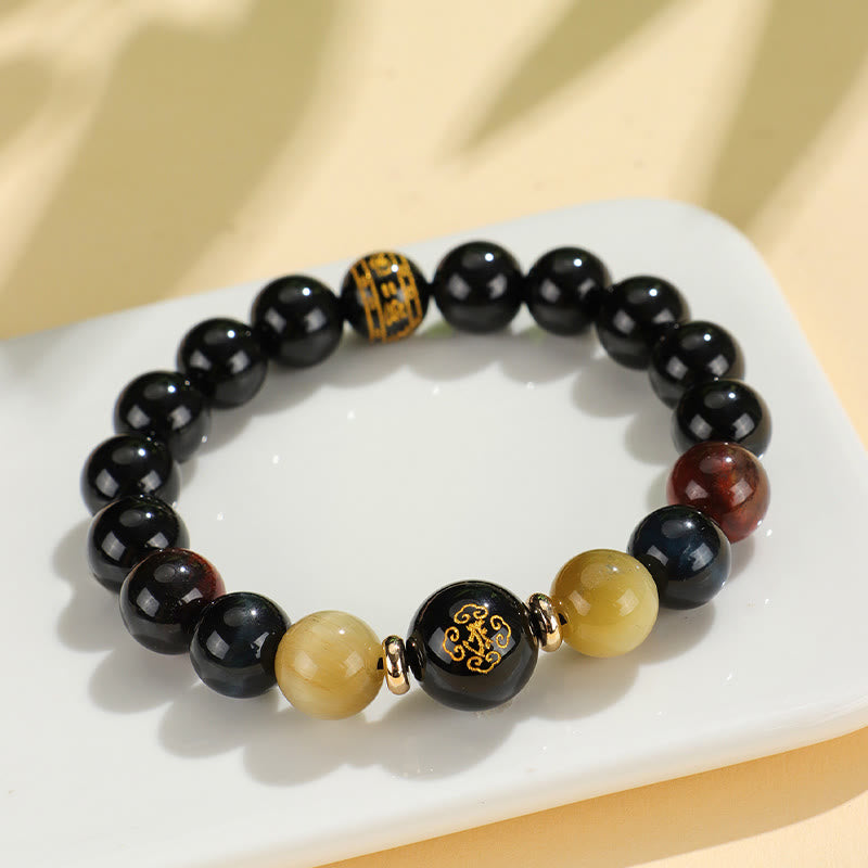 Nimara Ritual Black Onyx Tiger Eye Om Mani Padme Hum Chinese Zodiac Natal Buddha Support Bracelet