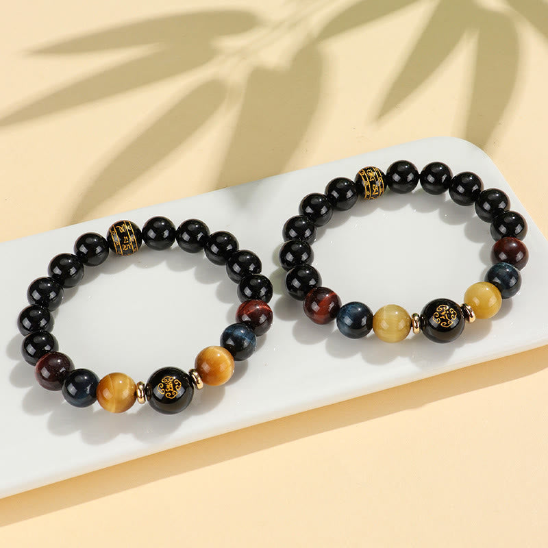 Nimara Ritual Black Onyx Tiger Eye Om Mani Padme Hum Chinese Zodiac Natal Buddha Support Bracelet