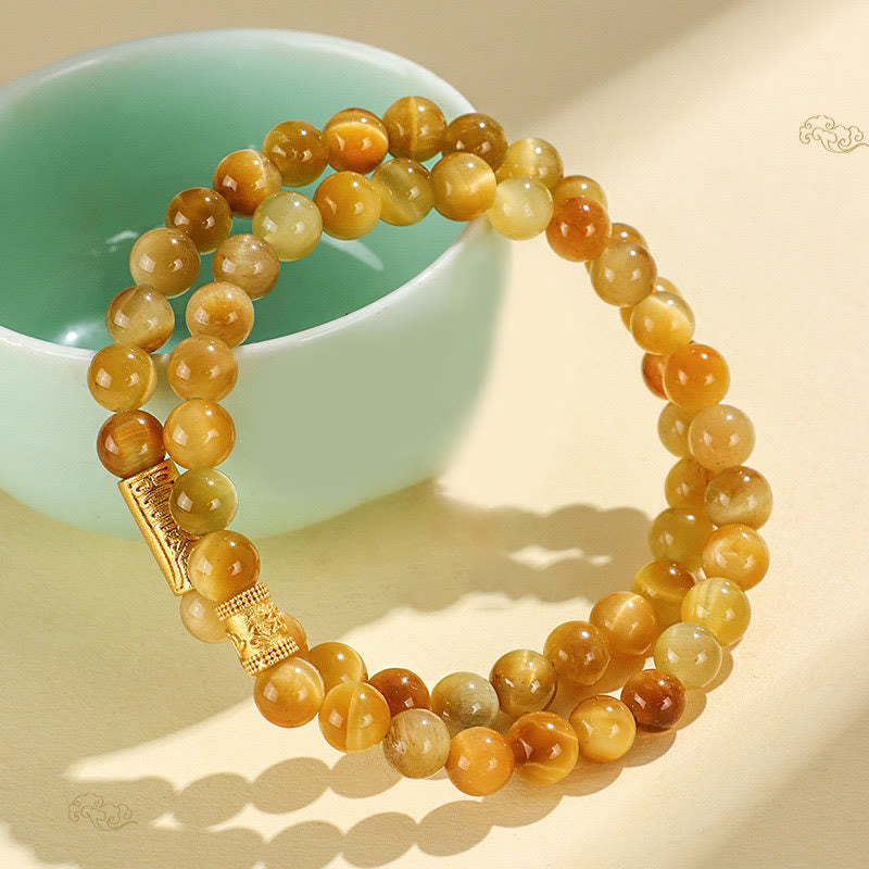 Nimara Ritual Tiger Eye Fu Character Bamboo Koi Fish Lotus Om Mani Padme Hum Protection Bracelet