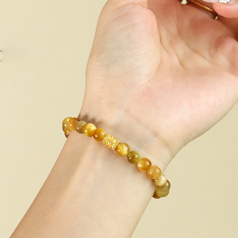 Nimara Ritual Tiger Eye Fu Character Bamboo Koi Fish Lotus Om Mani Padme Hum Protection Bracelet