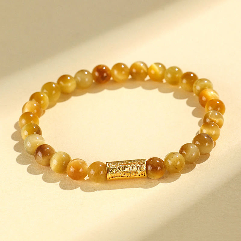 Nimara Ritual Tiger Eye Fu Character Bamboo Koi Fish Lotus Om Mani Padme Hum Protection Bracelet