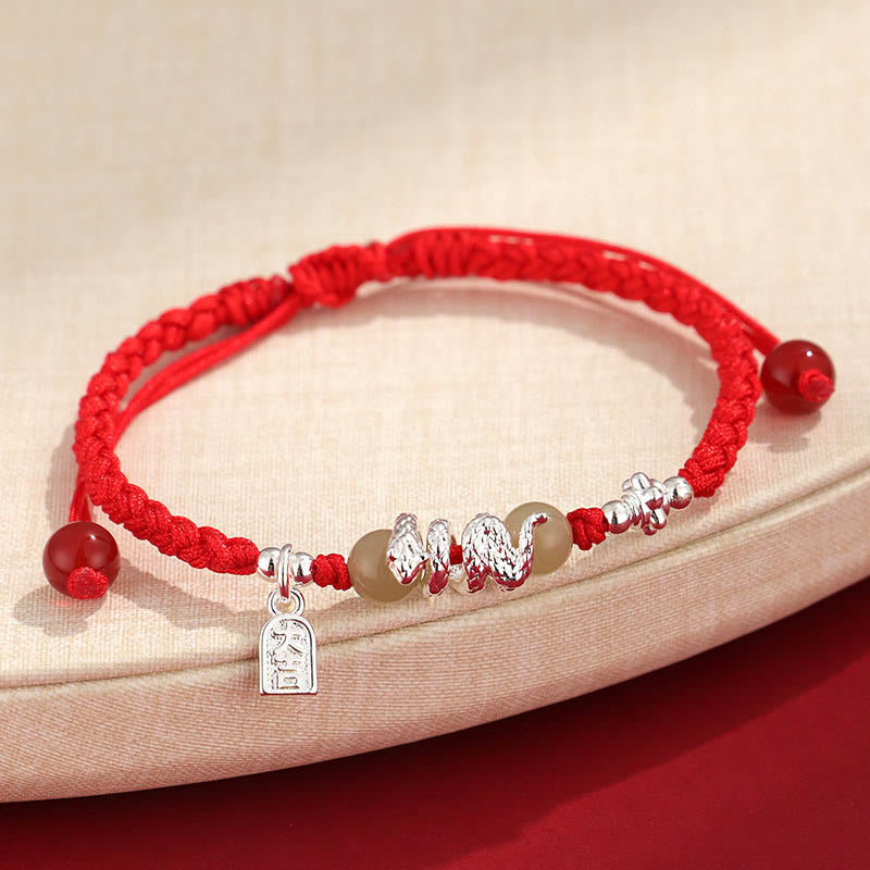 Nimara Ritual Hetian Jade Year of the Snake String Protection Braided Bracelet