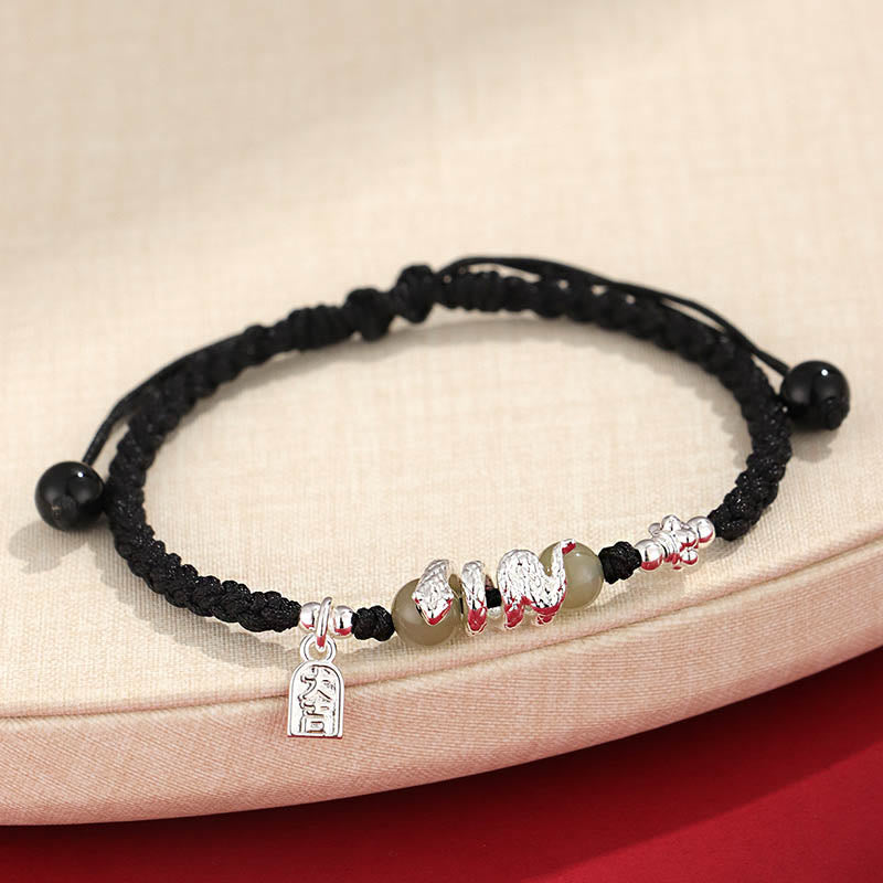 Nimara Ritual Hetian Jade Year of the Snake String Protection Braided Bracelet