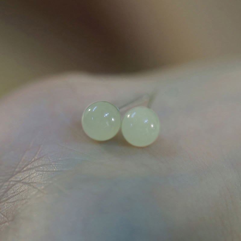 Nimara Ritual Round Jade Beaded Luck Stud Earrings