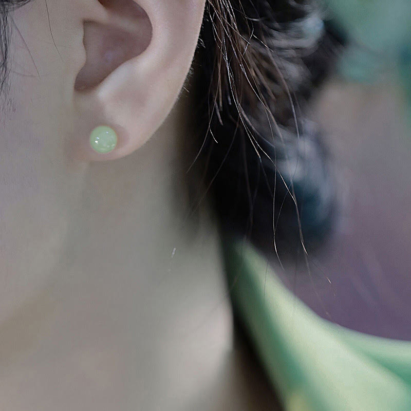 Nimara Ritual Round Jade Beaded Luck Stud Earrings