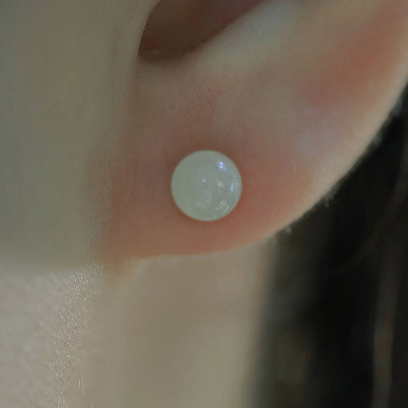 Nimara Ritual Round Jade Beaded Luck Stud Earrings