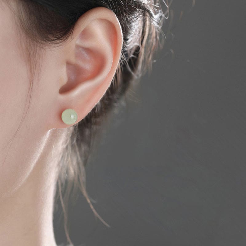 Nimara Ritual Round Jade Beaded Luck Stud Earrings