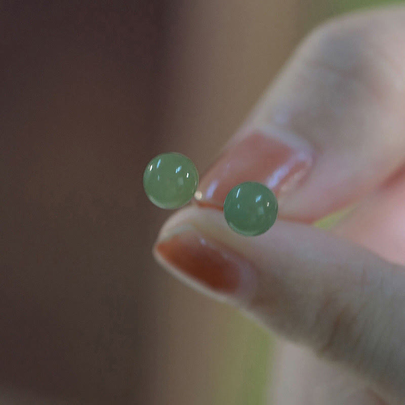 Nimara Ritual Round Jade Beaded Luck Stud Earrings