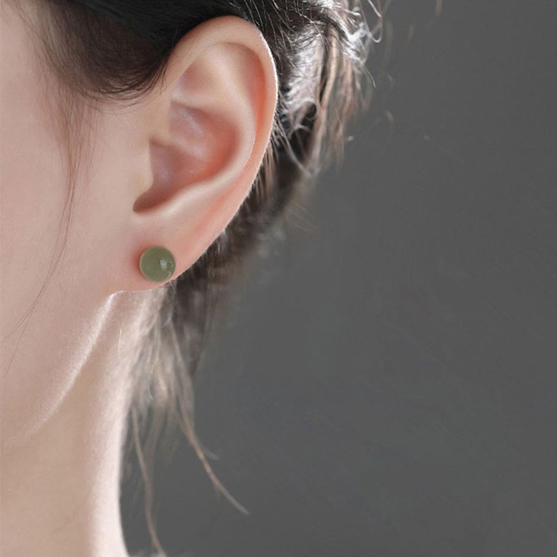 Nimara Ritual Round Jade Beaded Luck Stud Earrings